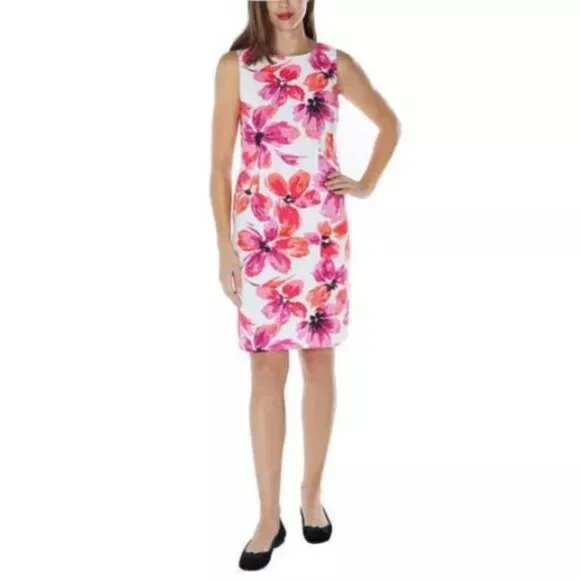 Mario Serrani Italy Women's Stretch Shift Dress Sleeveless Fuchsia Floral 4 - Picture 7 of 13
